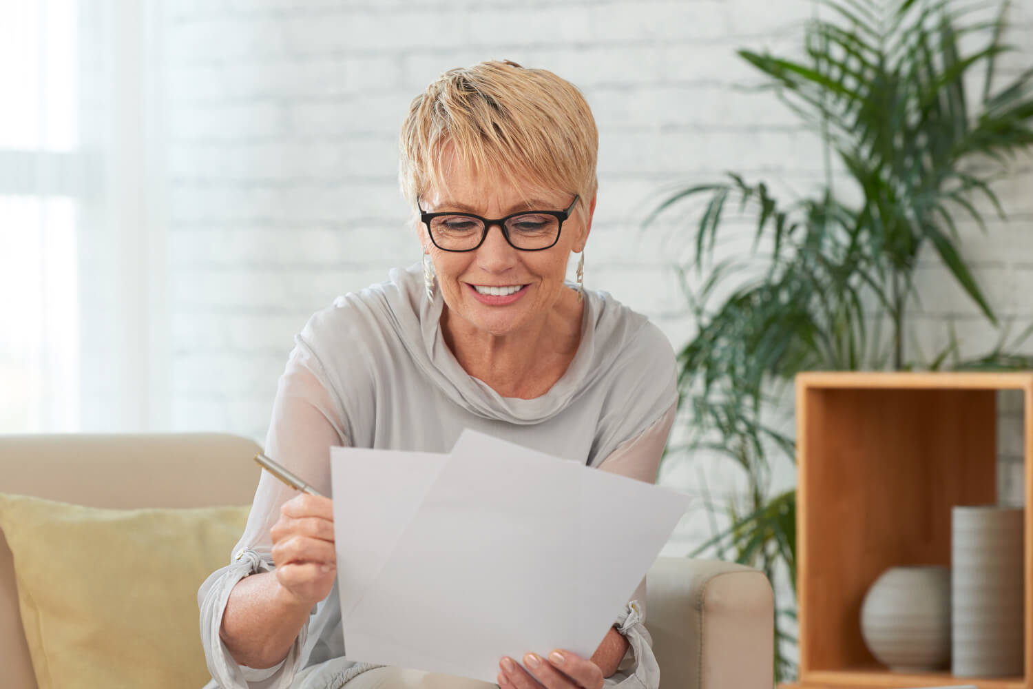 Woman reading and smiling